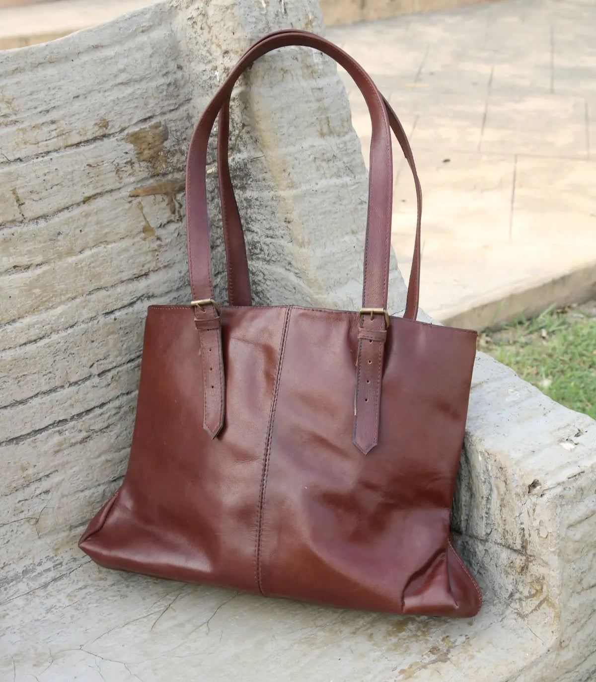 Women large leather handbag Double compartment