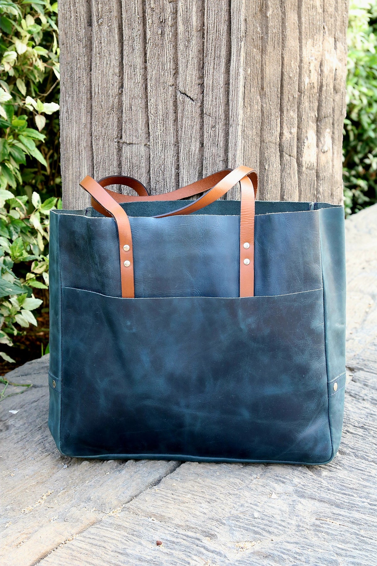 Ladies leather shopping bag, Dark water Blue bag