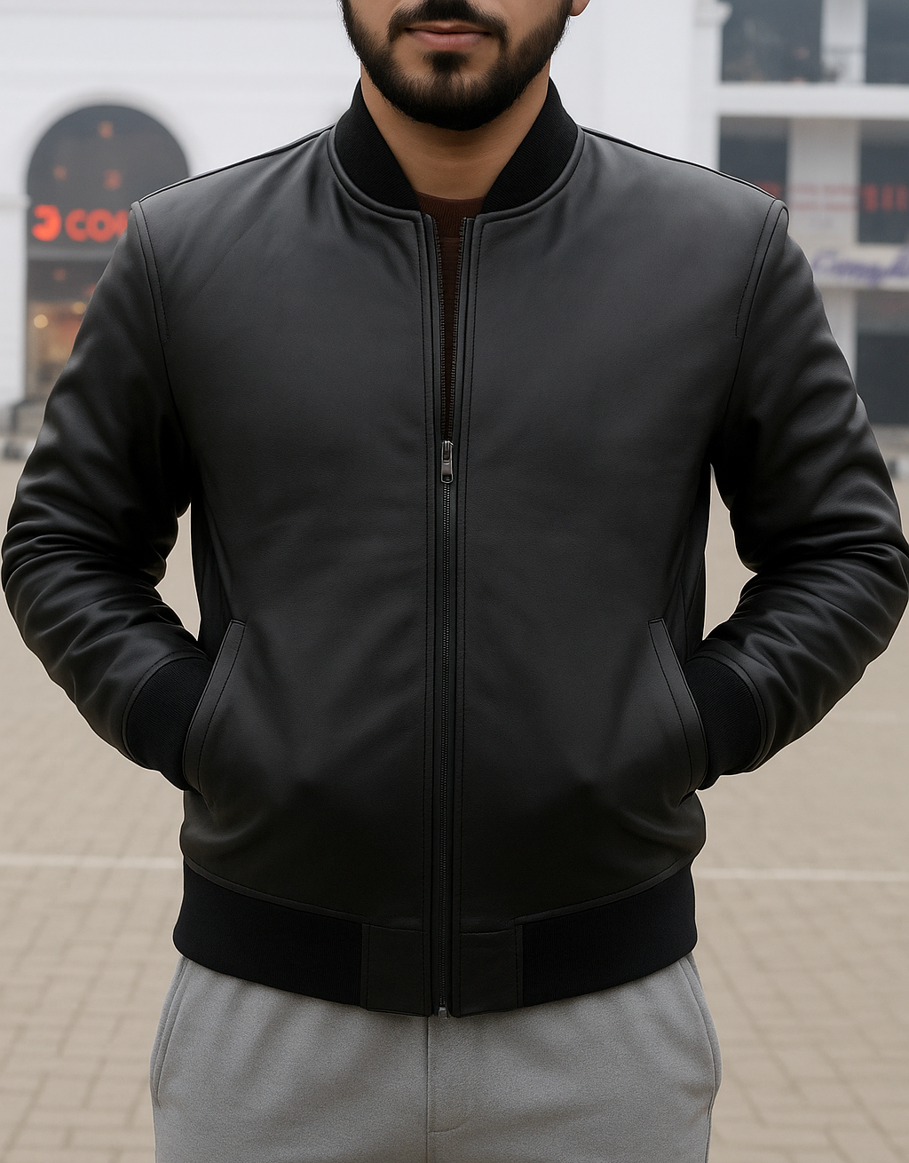 Black slim leather jacket for men&#39;s