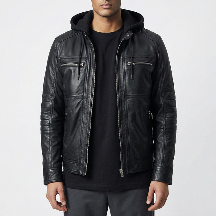 Black Leather Jacket With Hood