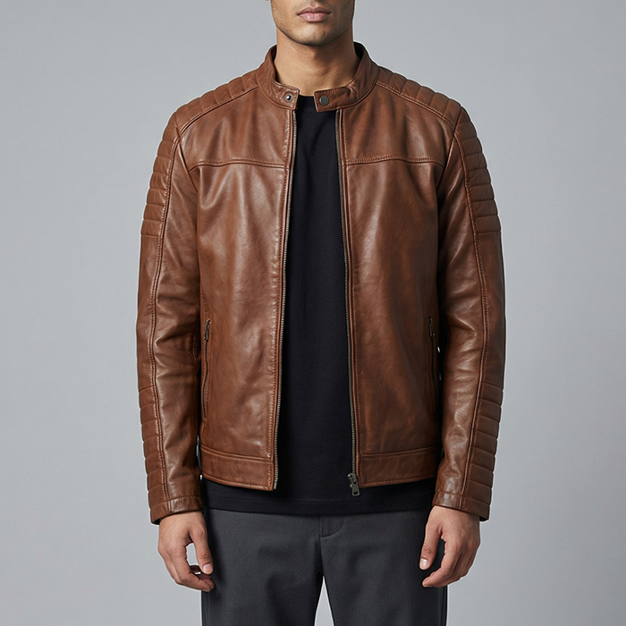 Men's Quilted Biker Leather Jacket