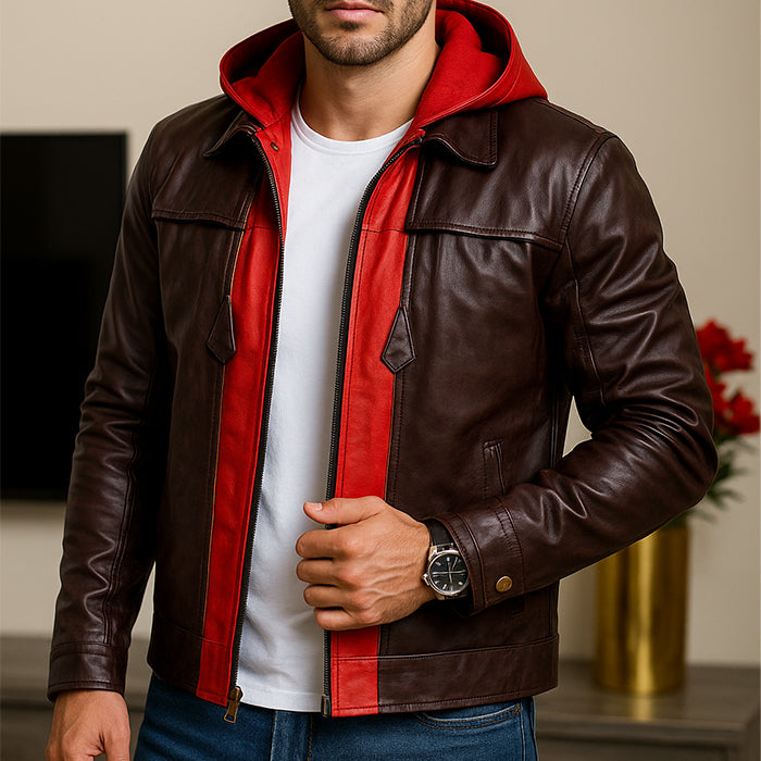 jason todd brown and red Bat leather jacket for men