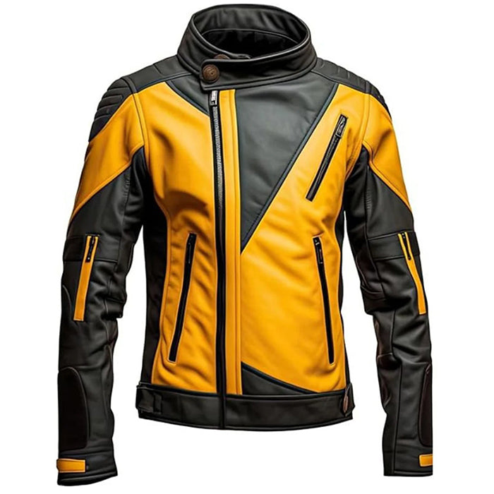 Men&#39;s Black and Yellow Jacket, premium leather jacket