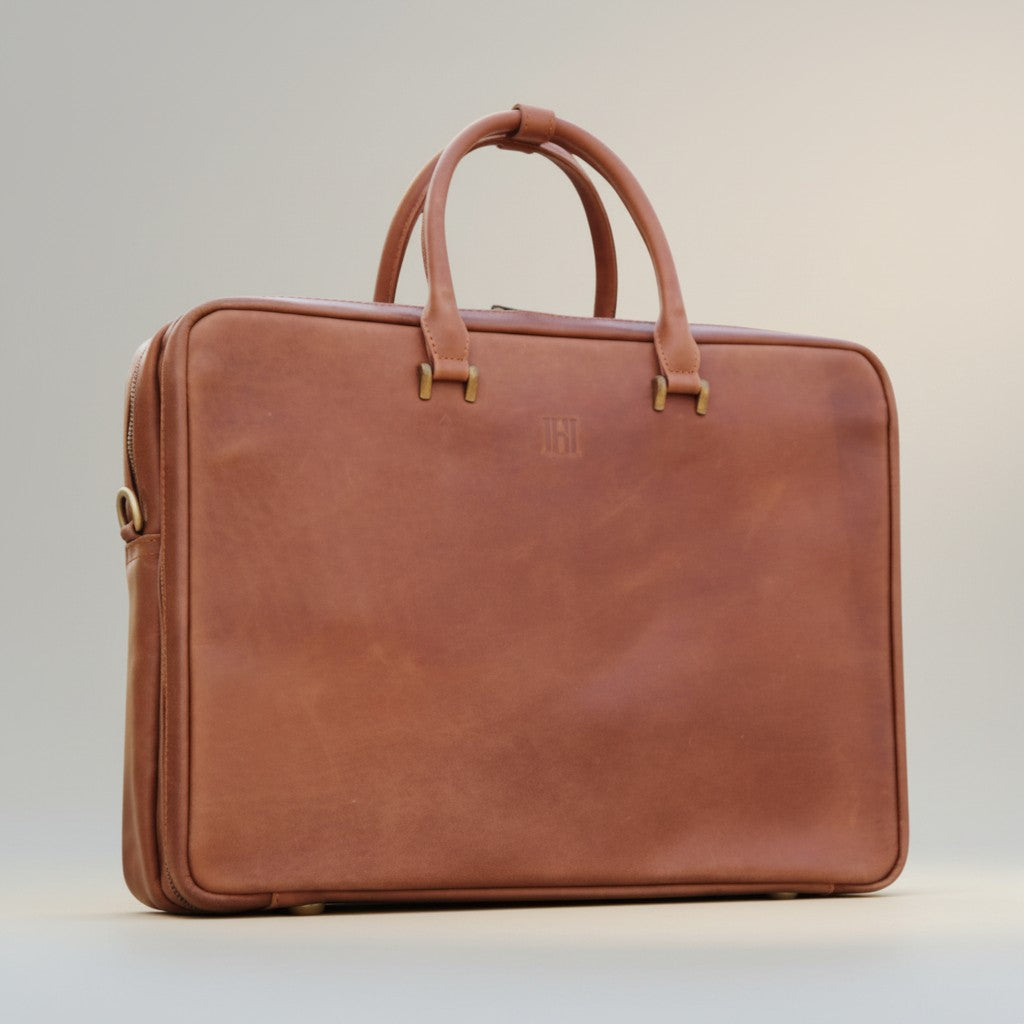 Double Compartment Leather Laptop Bag | Brown