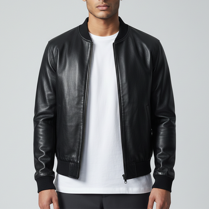 Black Slim Fit Leather Jacket for Men's