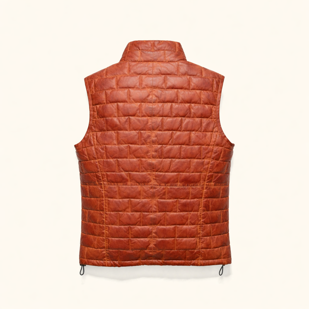 Brown Leather Puffer Vest