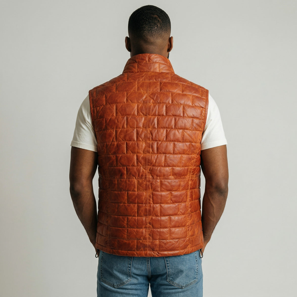 Brown Leather Puffer Vest