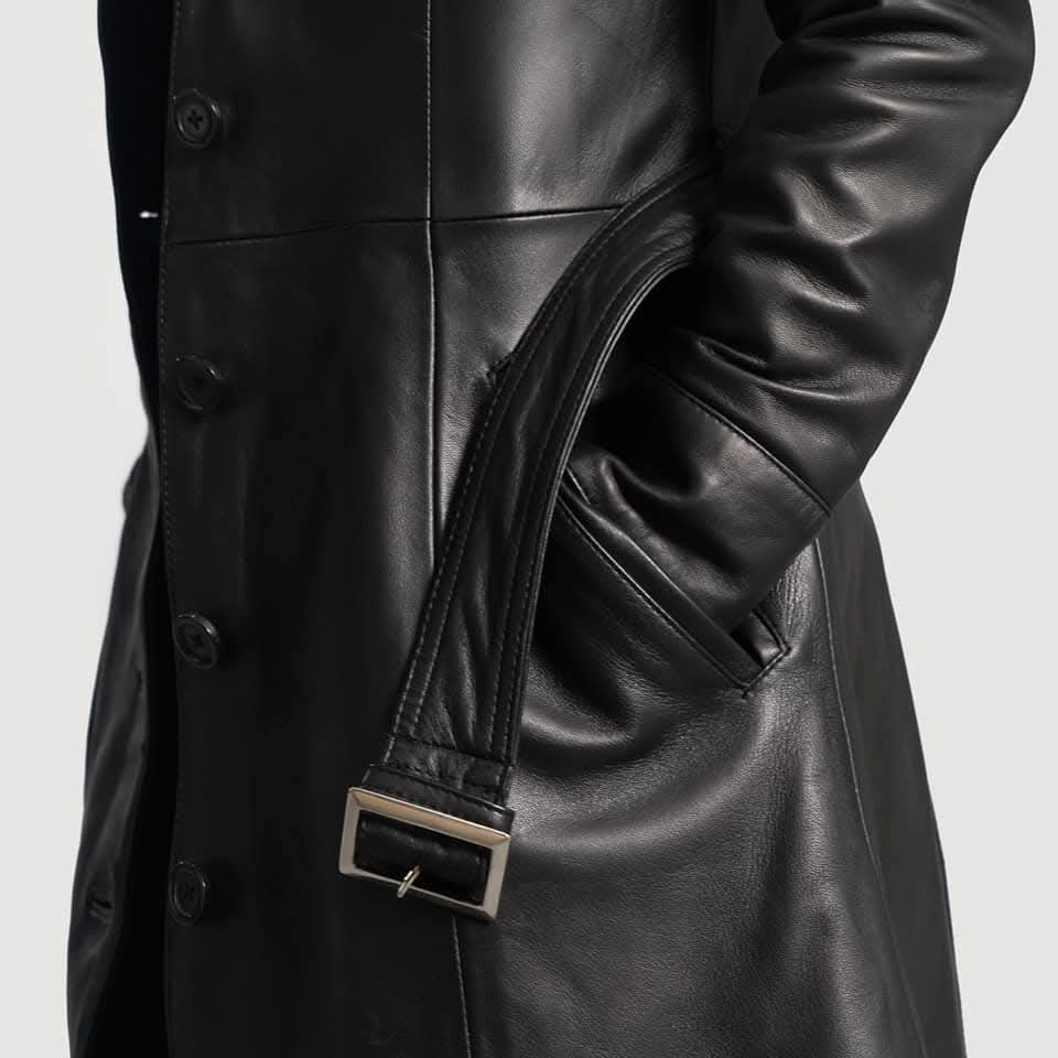 Women Alpine Black Distressed Leather Coat
