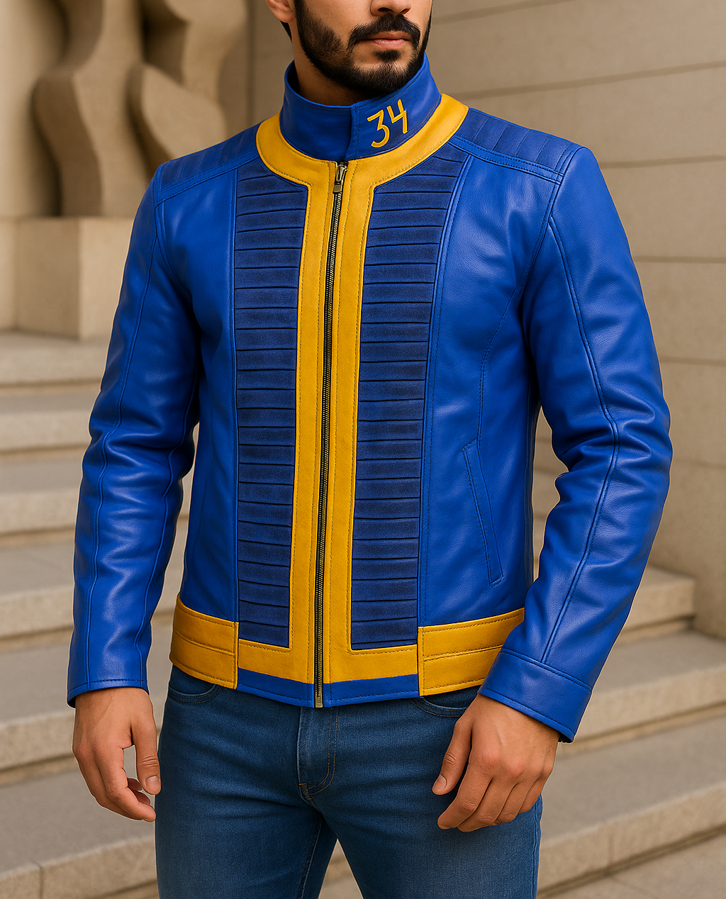 Lucy Vault 34 Blue New Vegas Costume Cosplay Leather Jacket