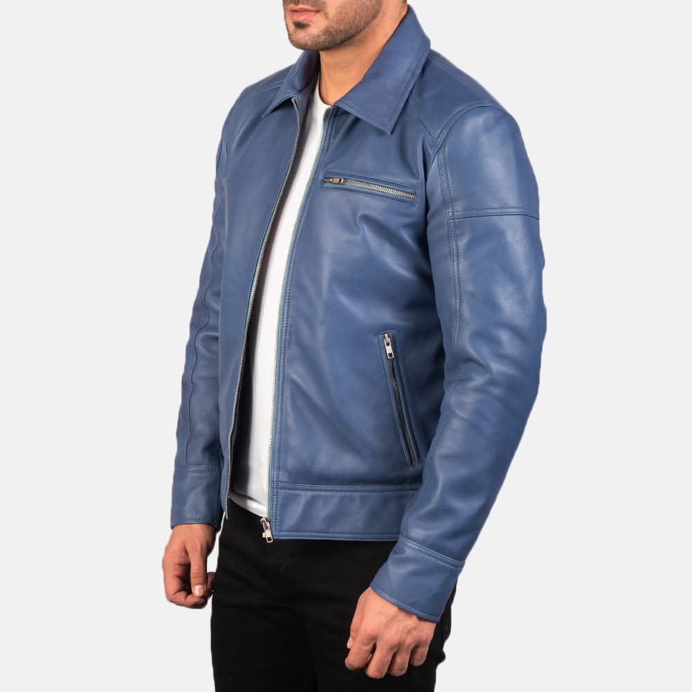 Lavendard Blue Leather Biker Jacket for men’s