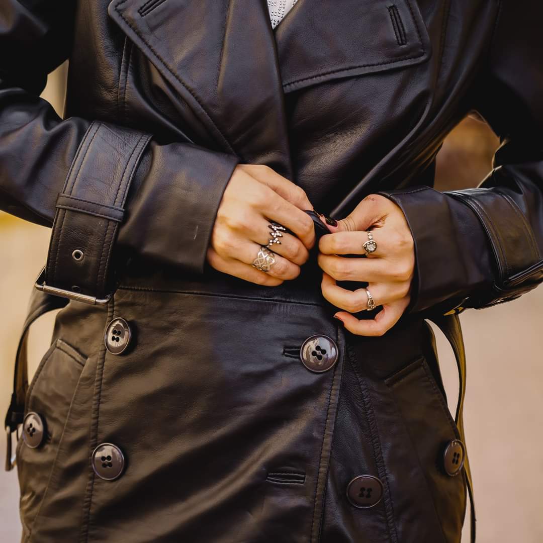 Double Breasted Premium Leather Trench Coats for women