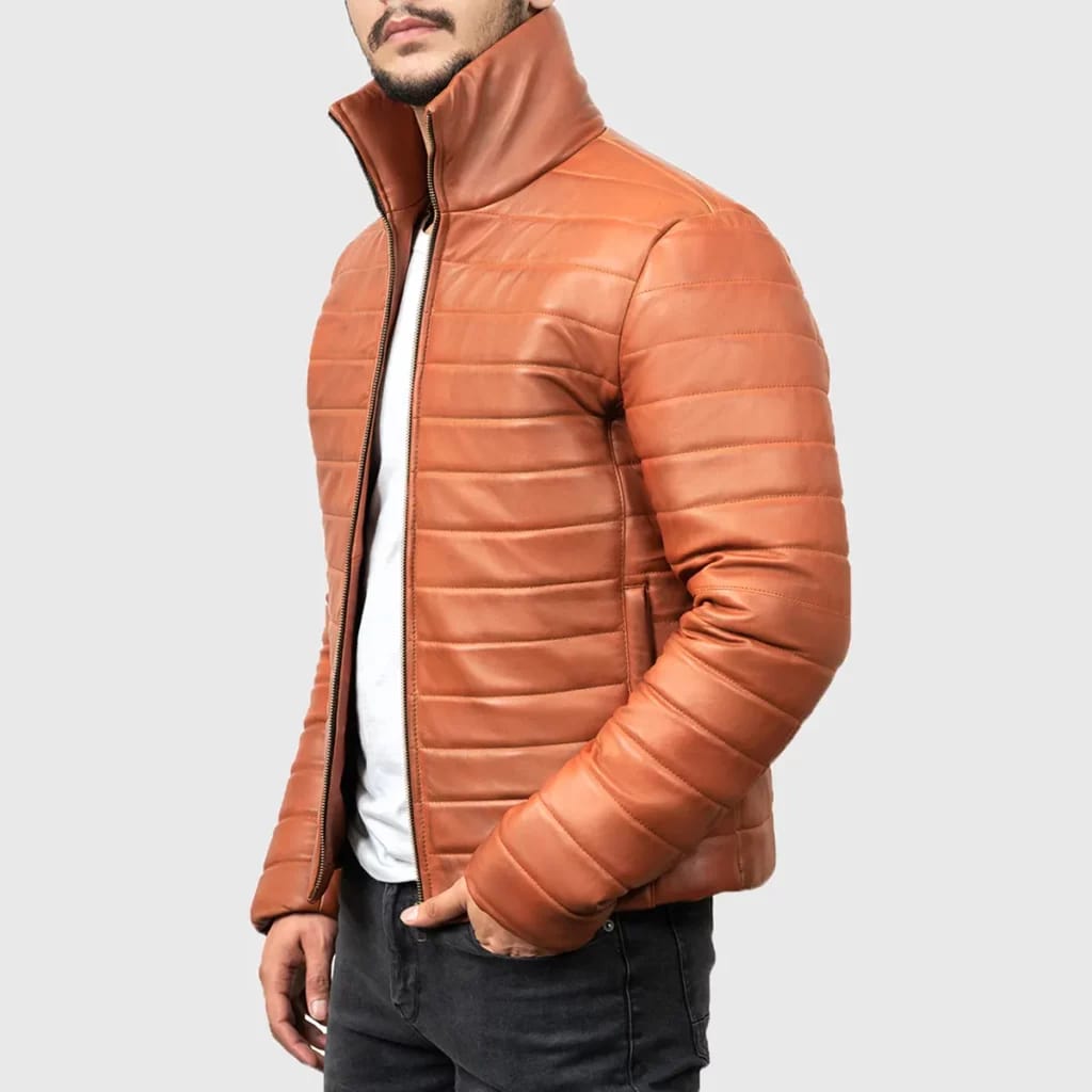 Orange Bomber leather Jacket For Men’s