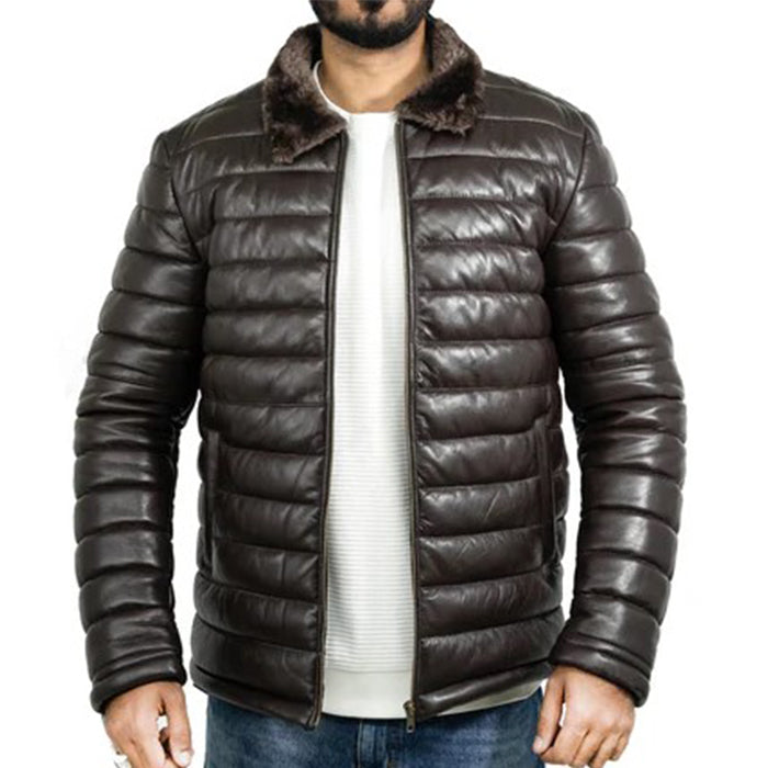 Lamb Skin Leather Puffer Jacket | Dark Brown Premium jacket