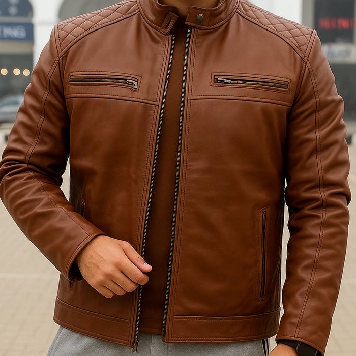 Men&#39;s brown Leather Jacket biker jacket