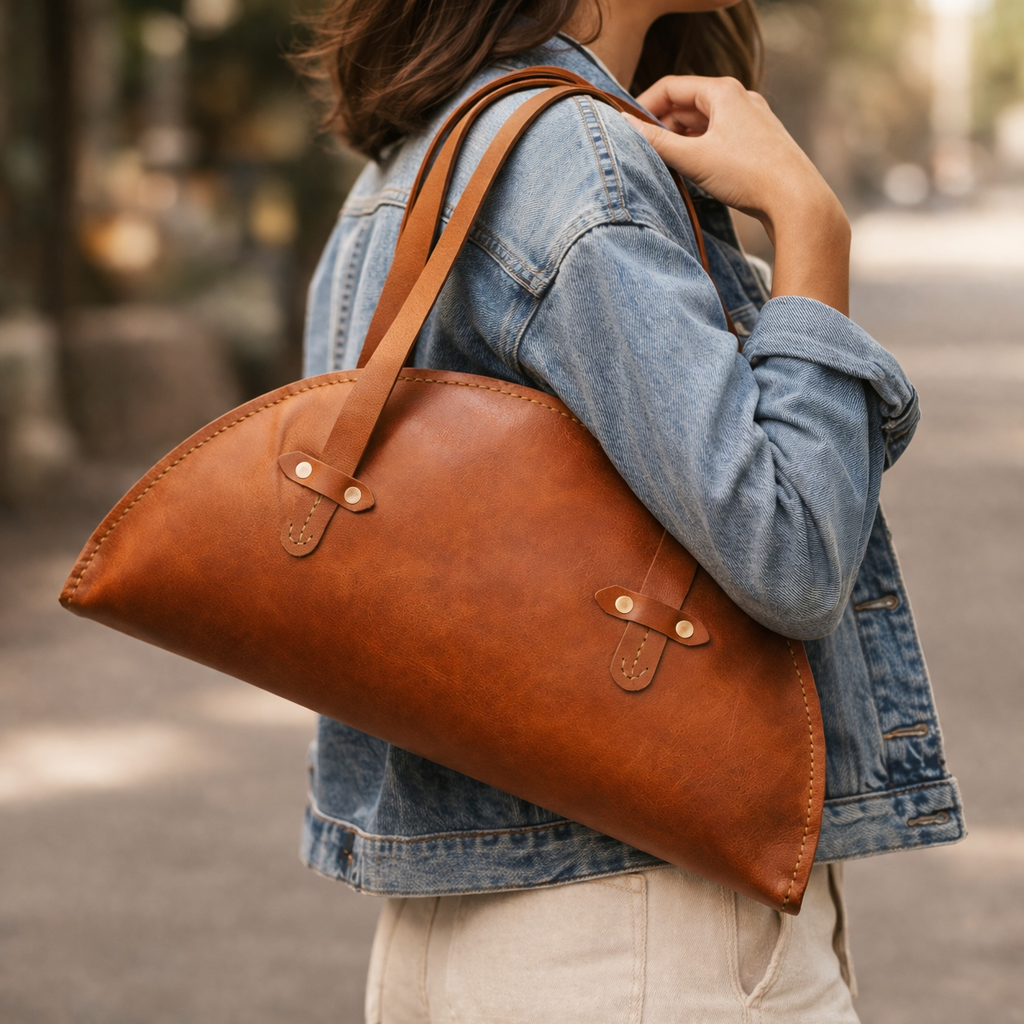 Half-moon Handmade Ladies leather hand bag