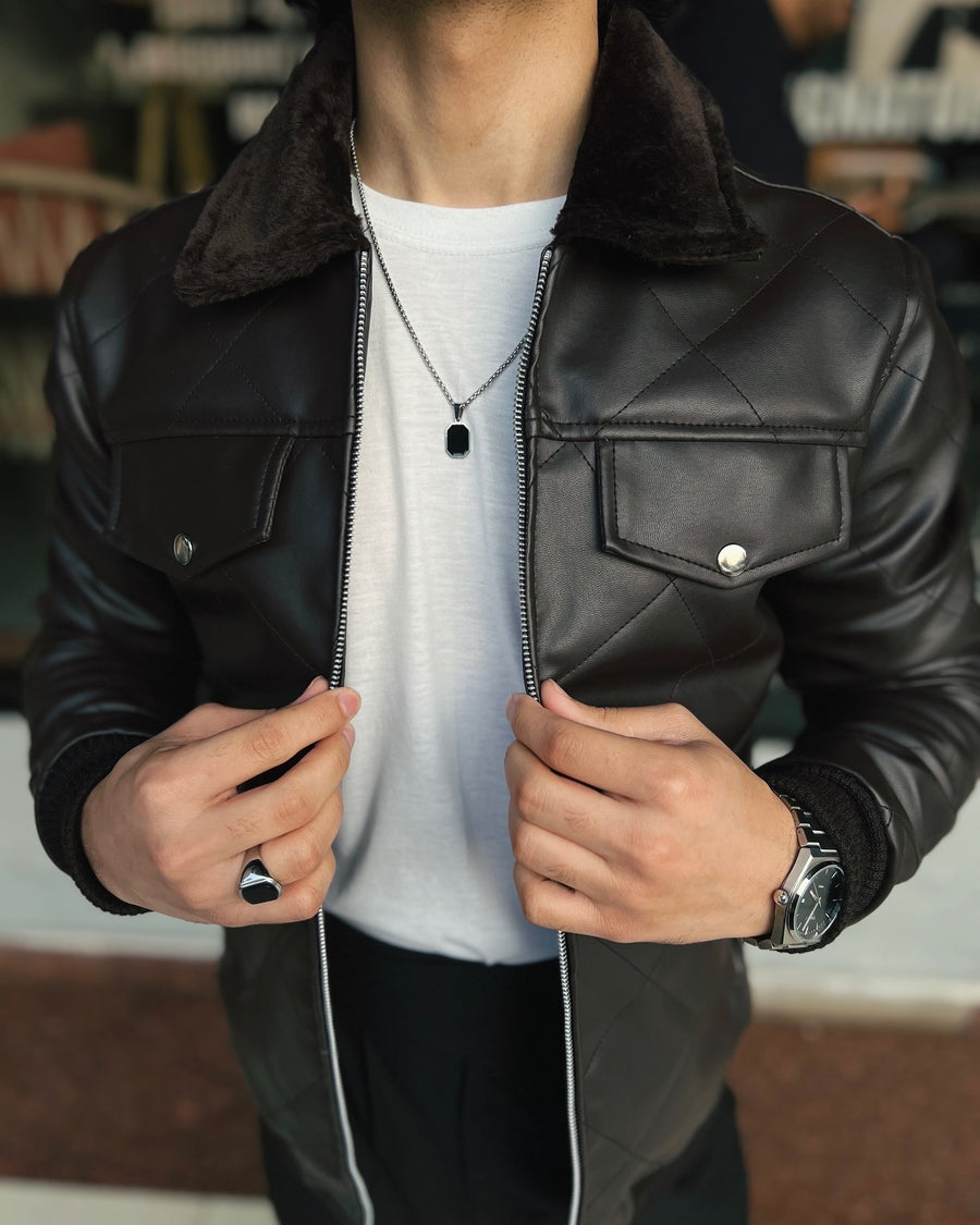 Lamb Skin Leather Puffer Jacket | Dark Brown Premium jacket for men