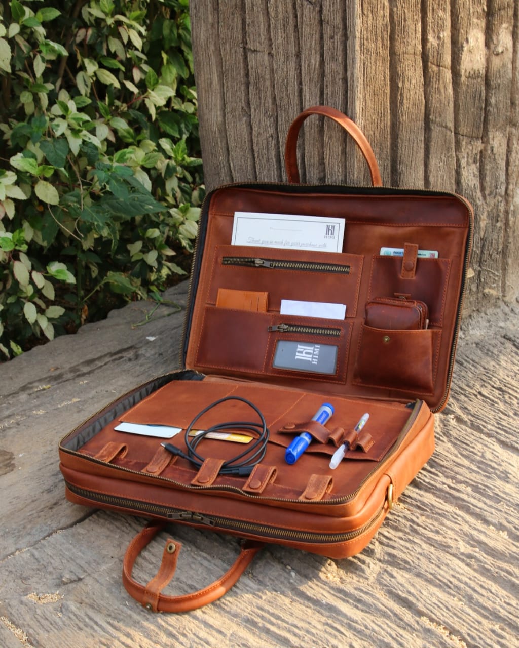 Men&#39;s leather laptop briefcase organizer bag