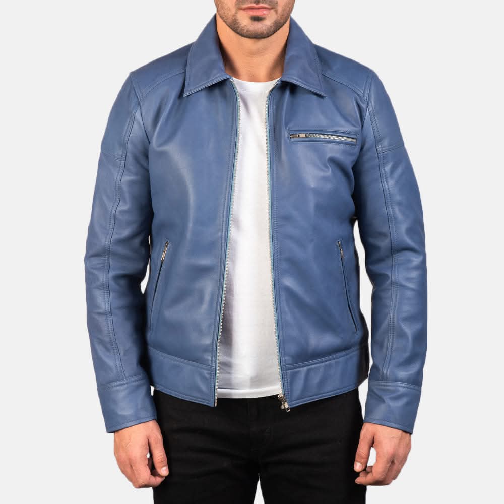 Lavendard Blue Leather Biker Jacket for men’s