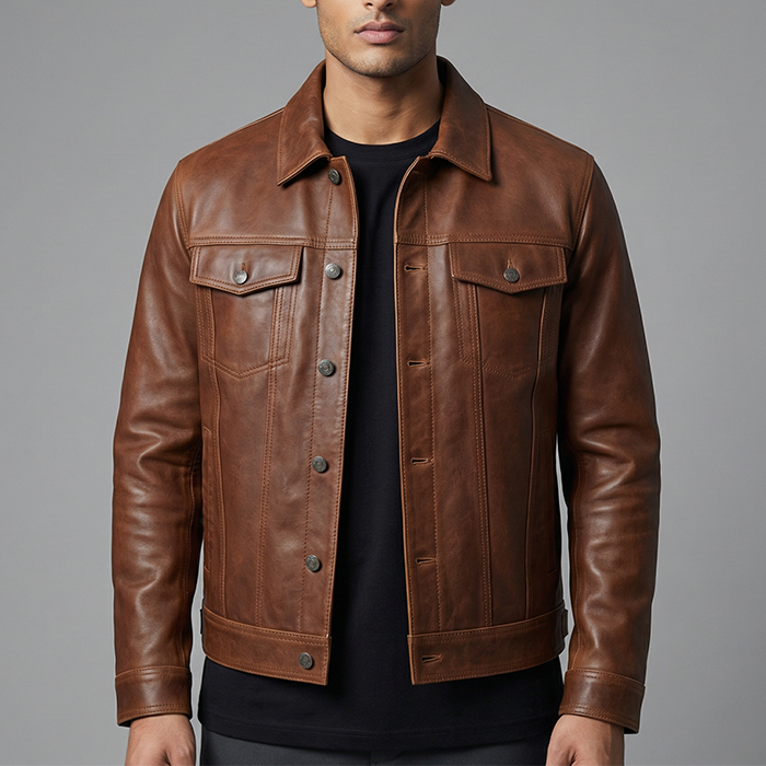 Driggs Tan Leather Biker Jacket for men’s