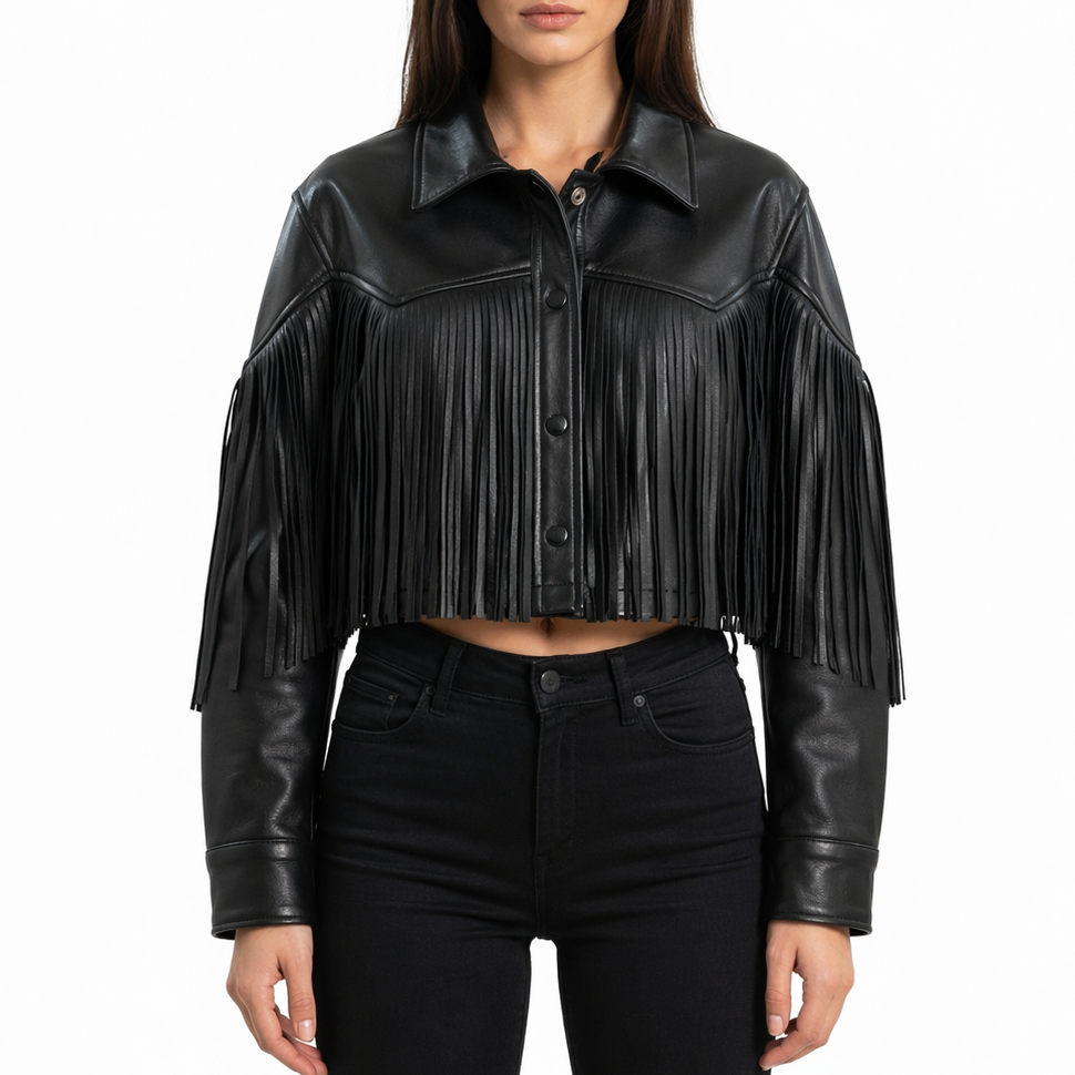 Women’s Black Fringe Leather Jacket
