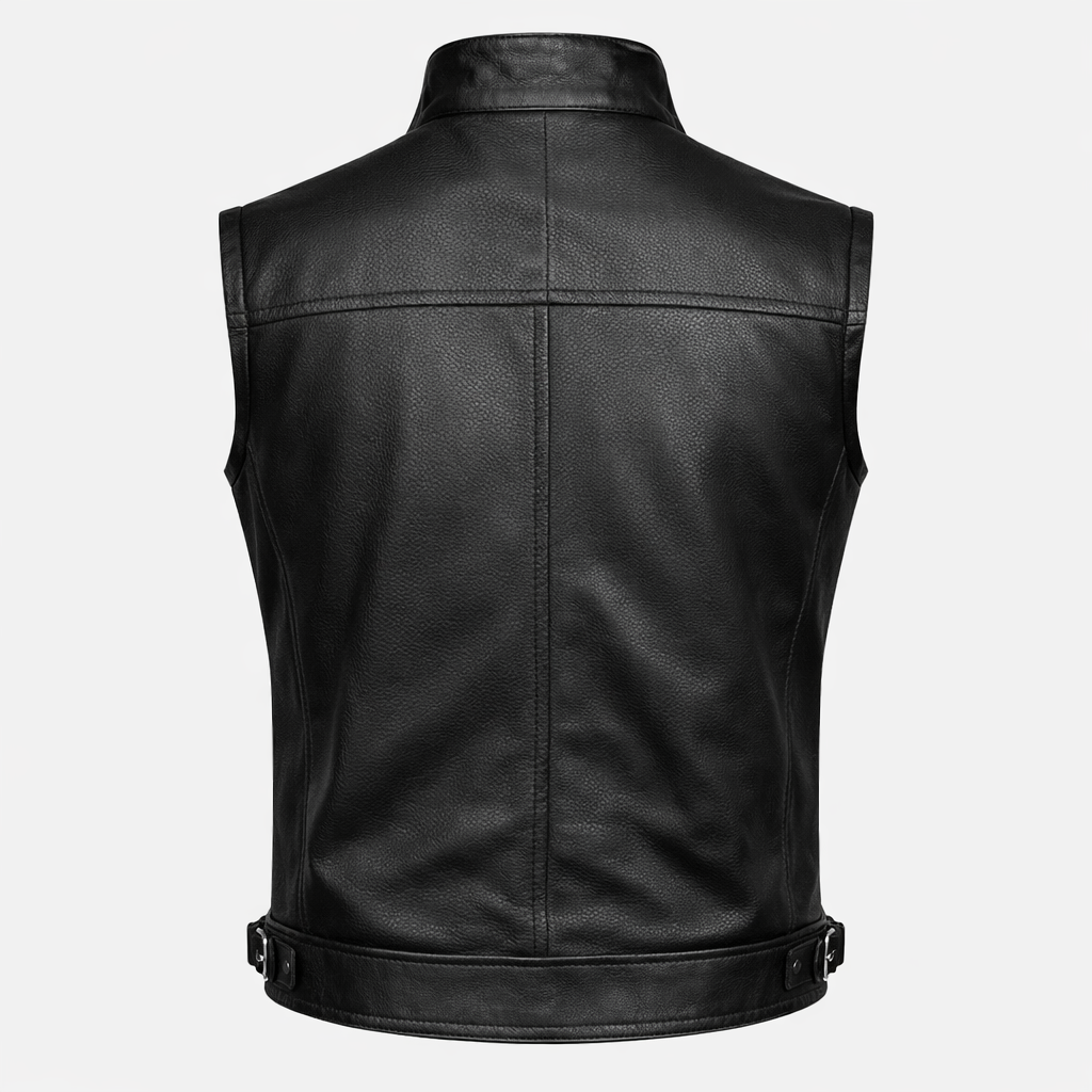 Black Leather Biker Vest for men