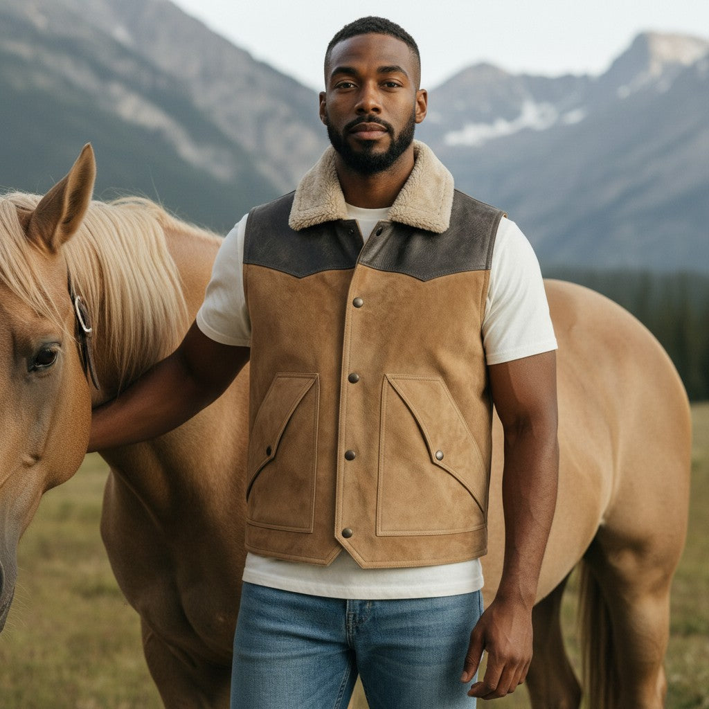 Men’s Western Cowboy Style Suede Leather Vest