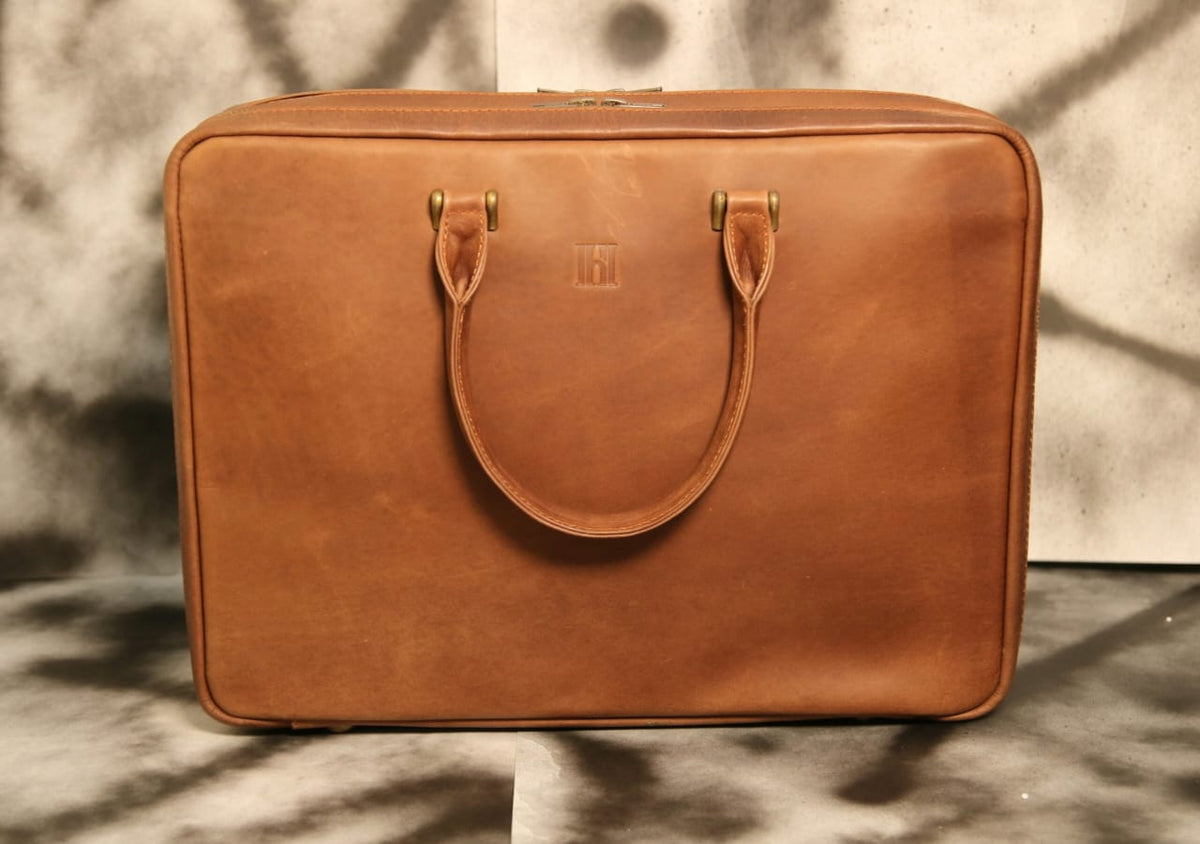 Men&#39;s leather laptop briefcase organizer bag