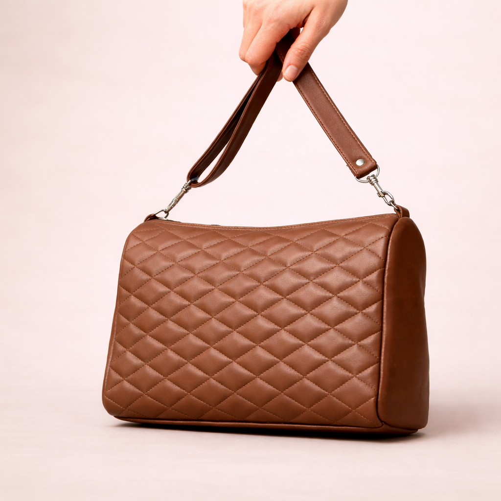 Ladies Leather Handbag – Diamond Cut Shape Bag