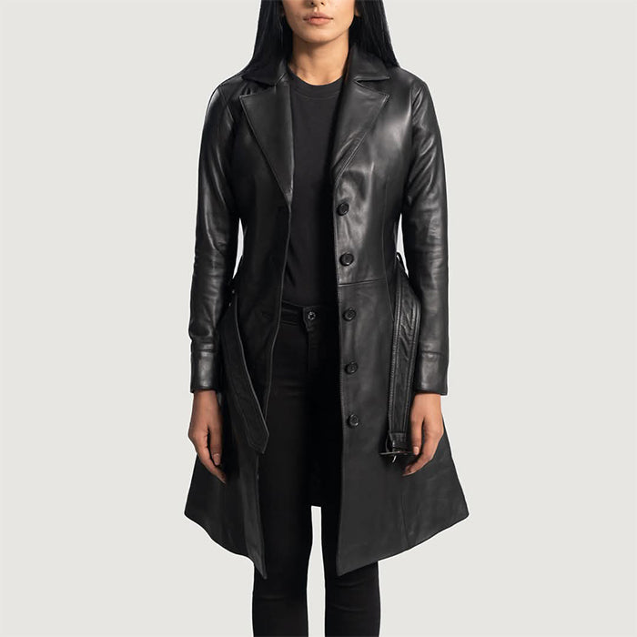 Women Alpine Black Distressed Leather Coat