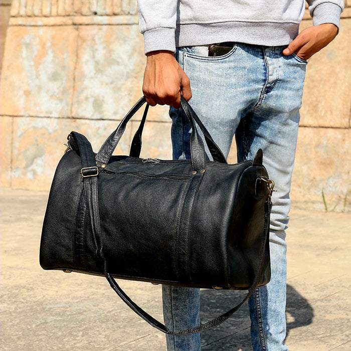 Leather duffle bag for travel, luggage bag