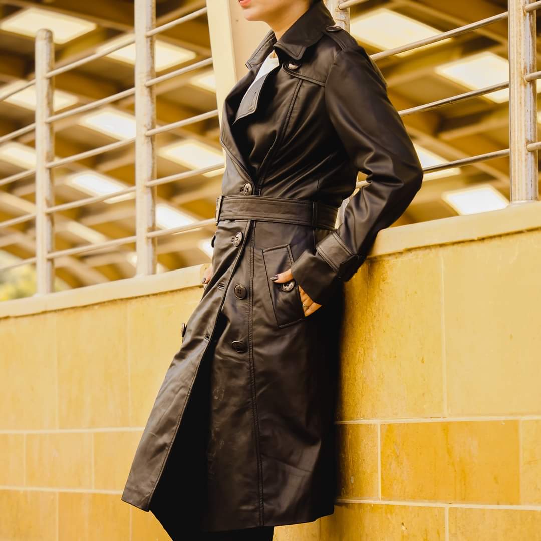 Double Breasted Premium Leather Trench Coats for women