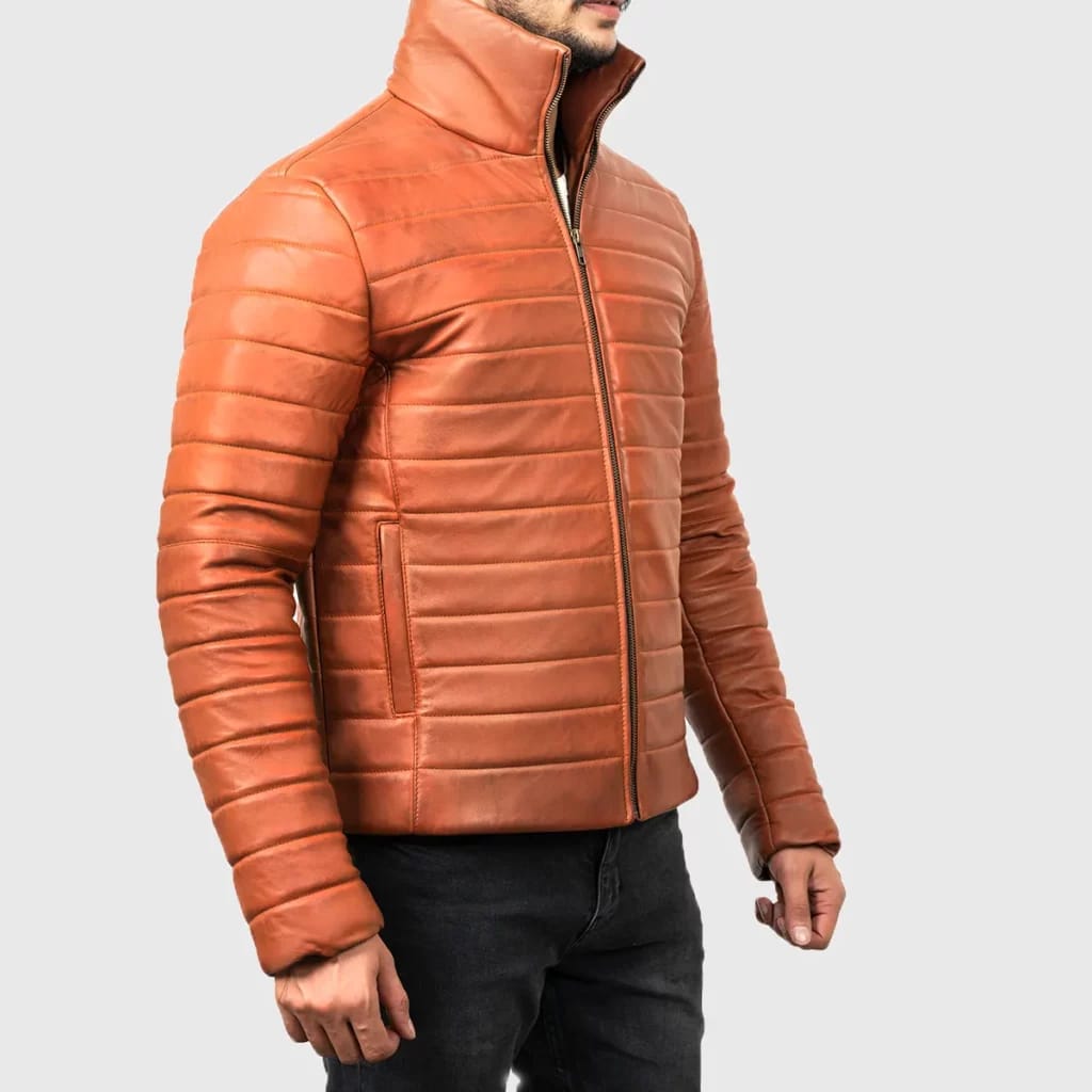 Orange Bomber leather Jacket For Men’s