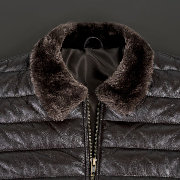 Lamb Skin Leather Puffer Jacket | Dark Brown Premium jacket