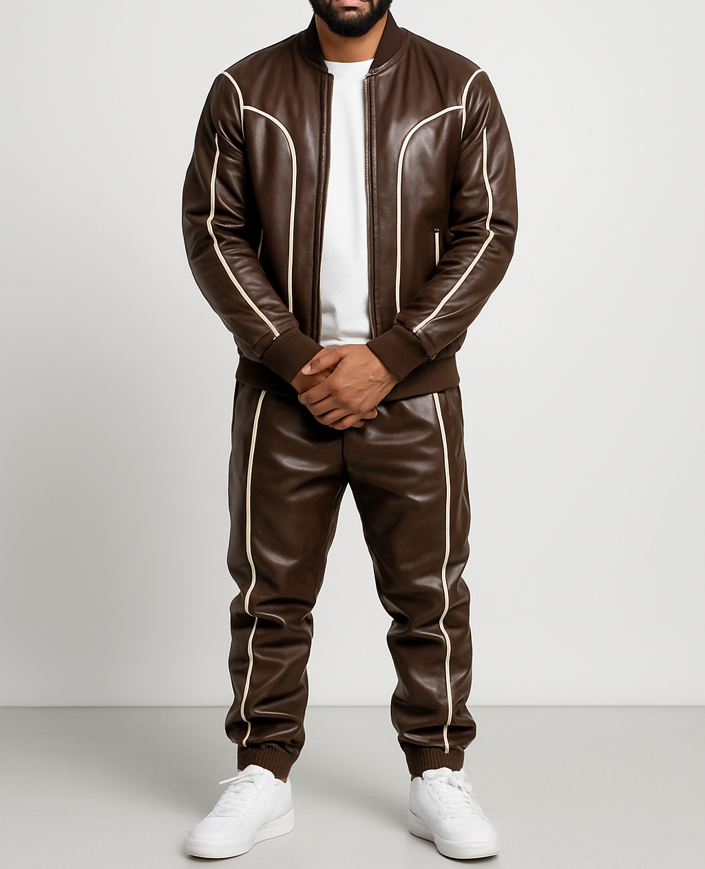 Men's Brown Leather Track Suit jogging Sweatsuit