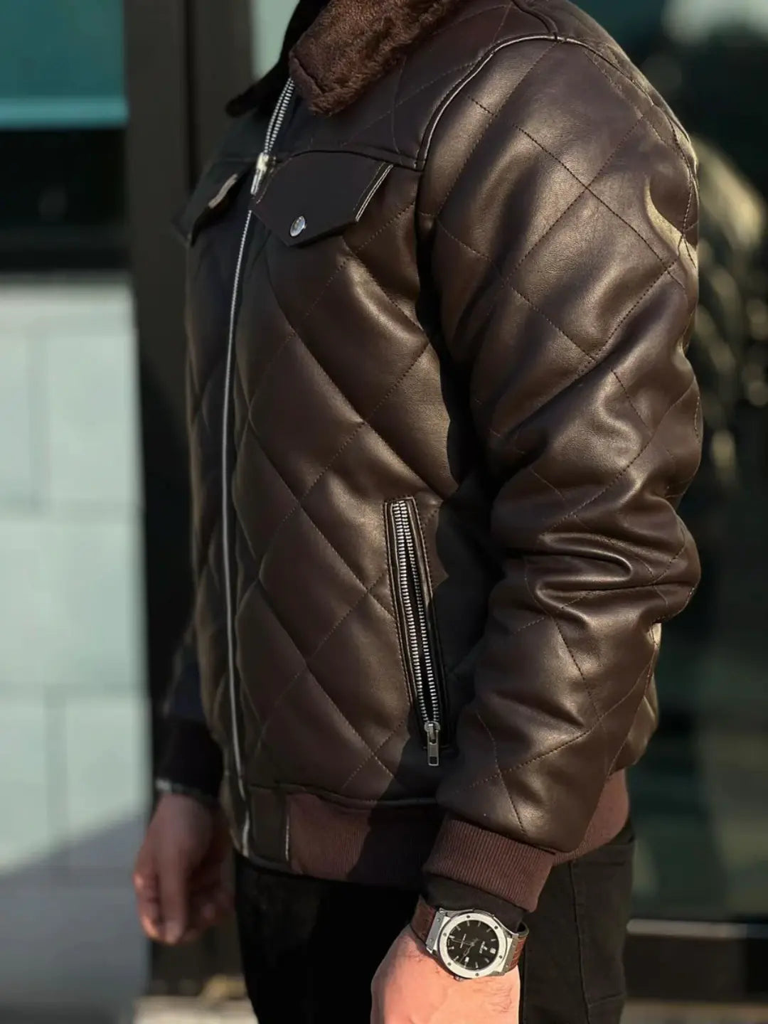 Lamb Skin Leather Puffer Jacket | Dark Brown Premium jacket for men