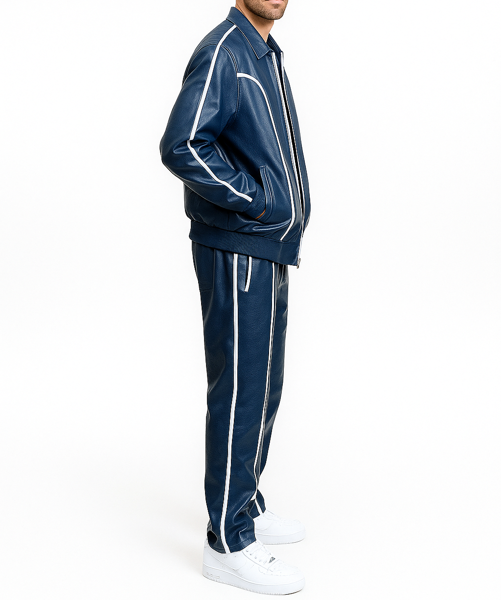 Men's Blue Leather Track Suit Sweatsuit