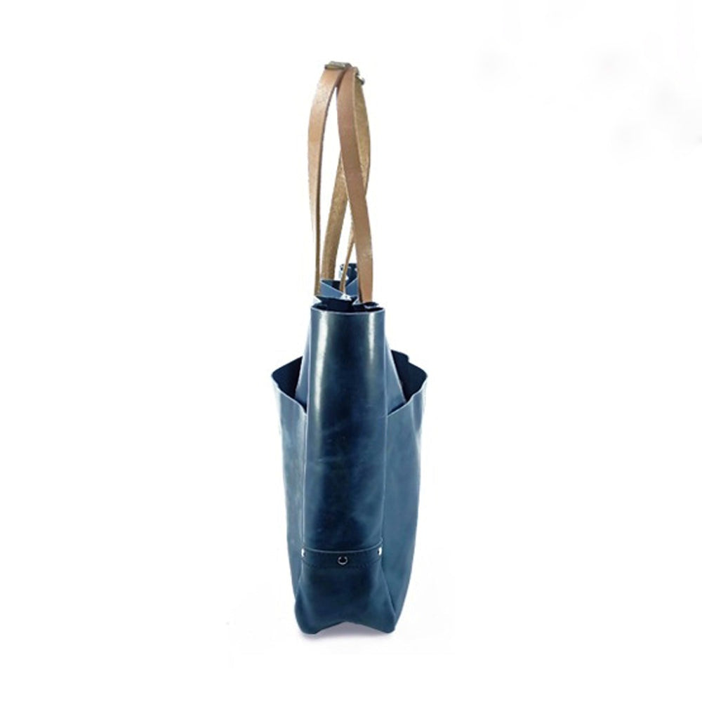 Ladies leather shopping bag, Dark water Blue bag