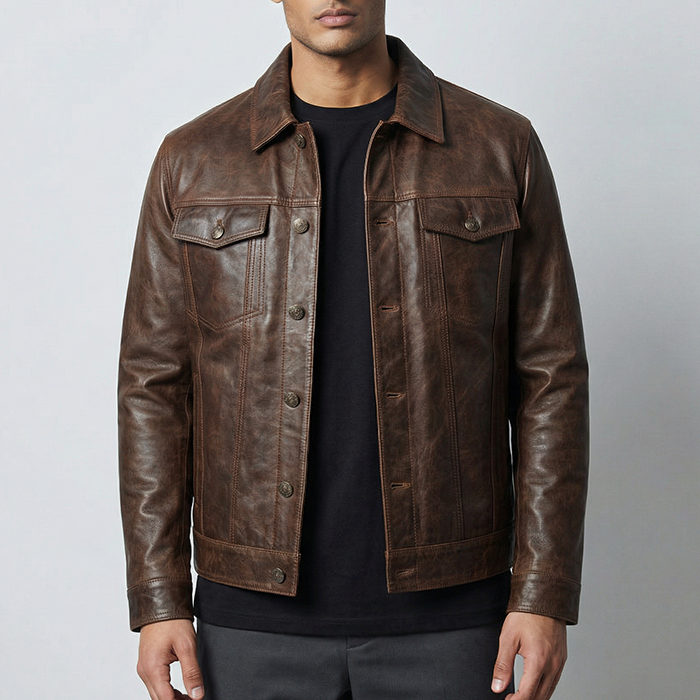 Driggs Brown Leather Biker Jacket for men’s