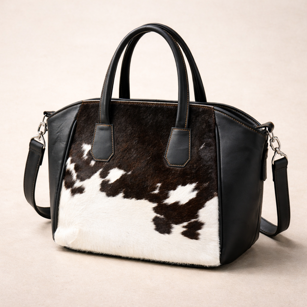 Unique Textured Hair-On Leather Tote Bag for Women