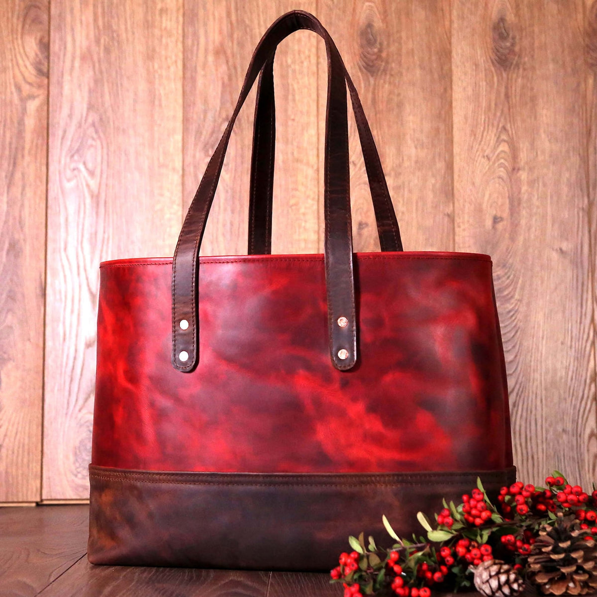 Red Leather Tote Bag, office bag for women&#39;s