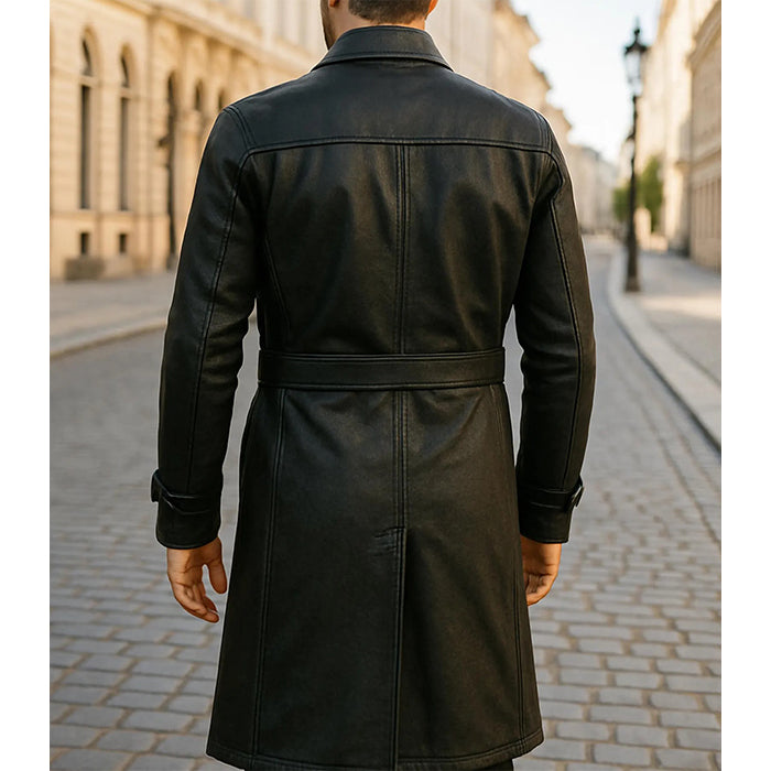 Black long leather coat for men&#39;s