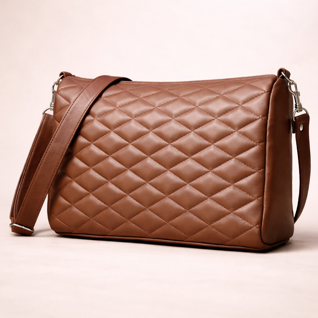 Ladies Leather Handbag – Diamond Cut Shape Bag