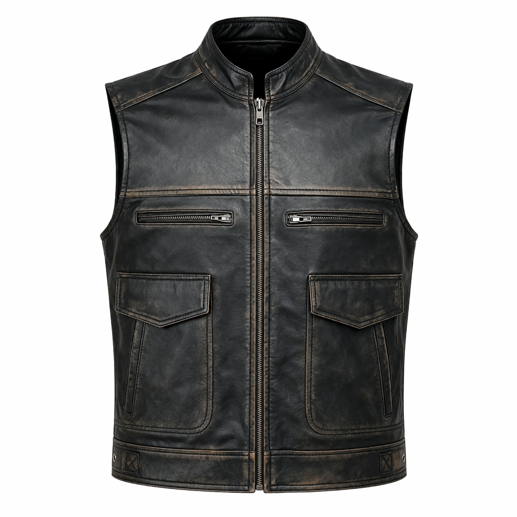 Distressed Genuine Leather Motorcycle vest