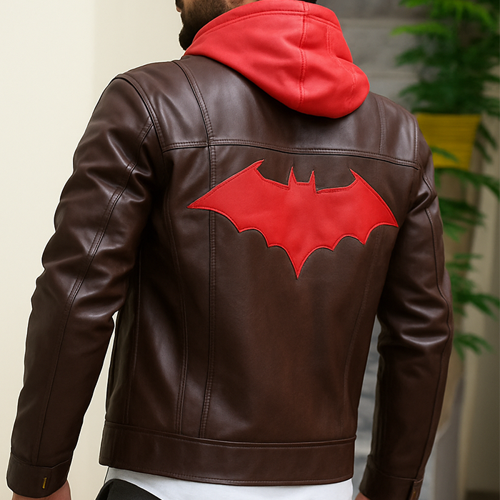 jason todd brown and red Bat leather jacket for men