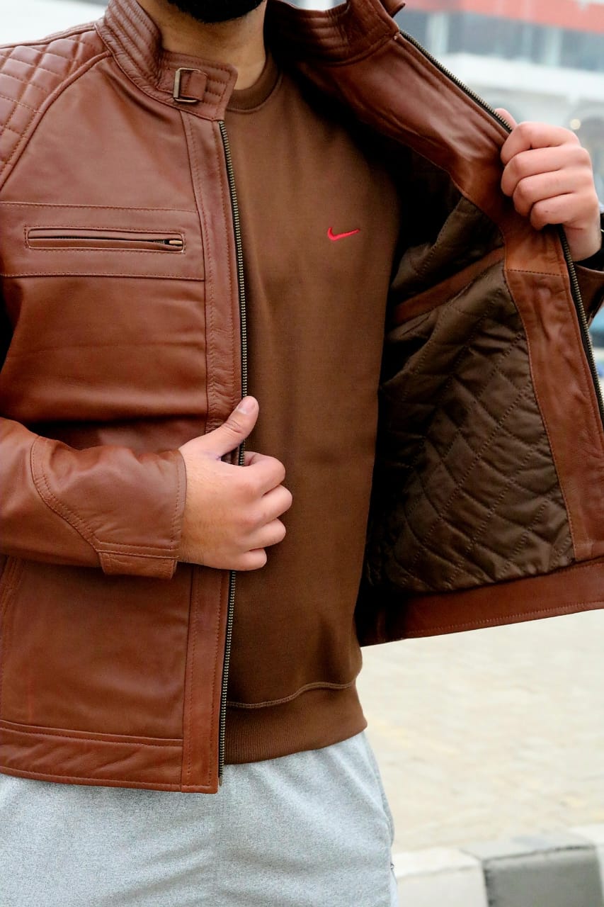 Men&#39;s brown Leather Jacket biker jacket