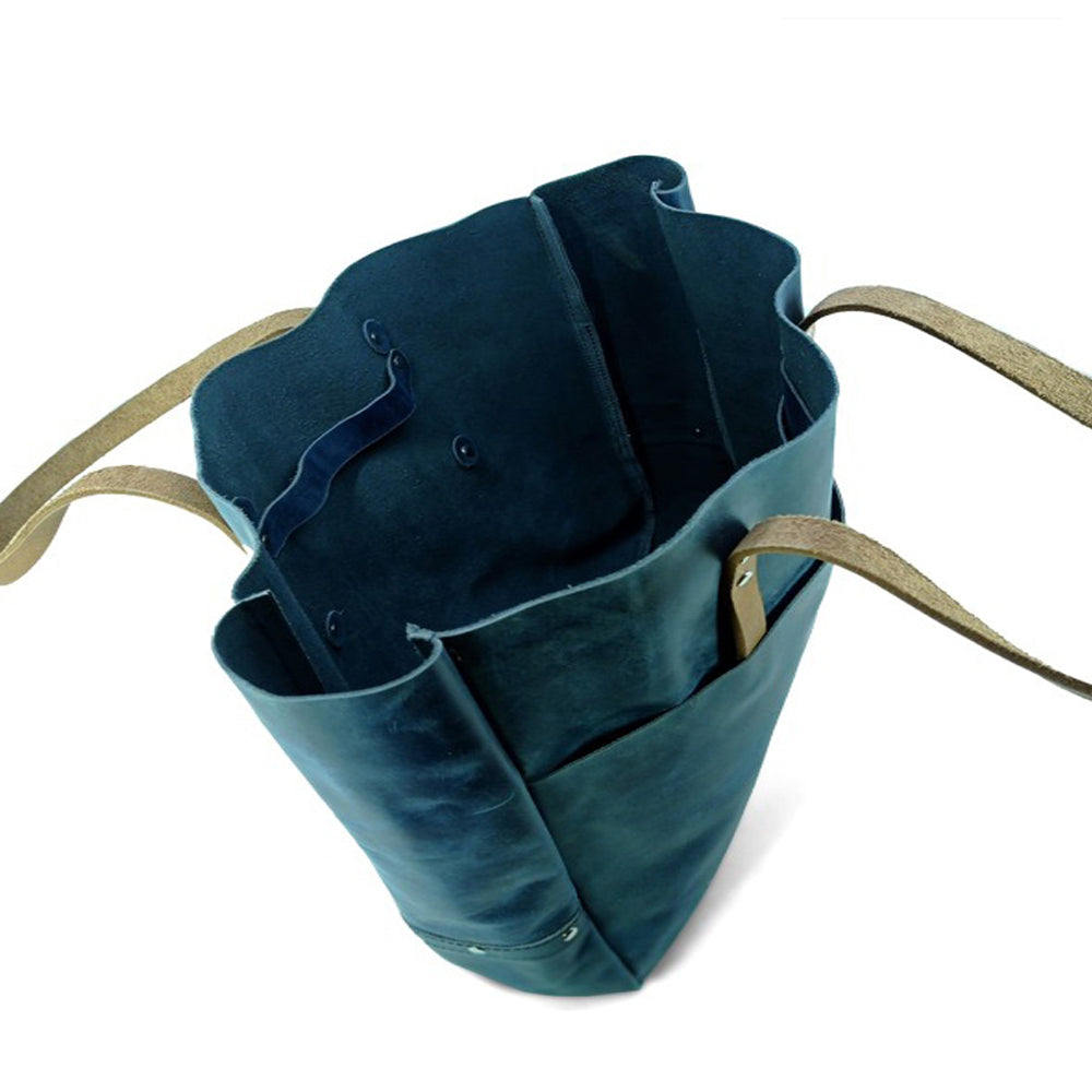 Ladies leather shopping bag, Dark water Blue bag