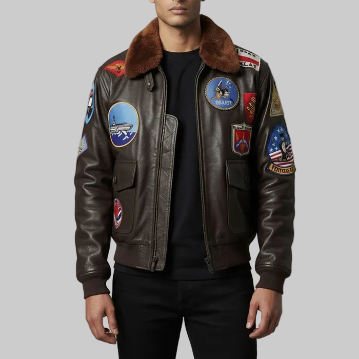 Maverick's Signature Style: The Iconic Dark Brown Leather Aviator Jacket