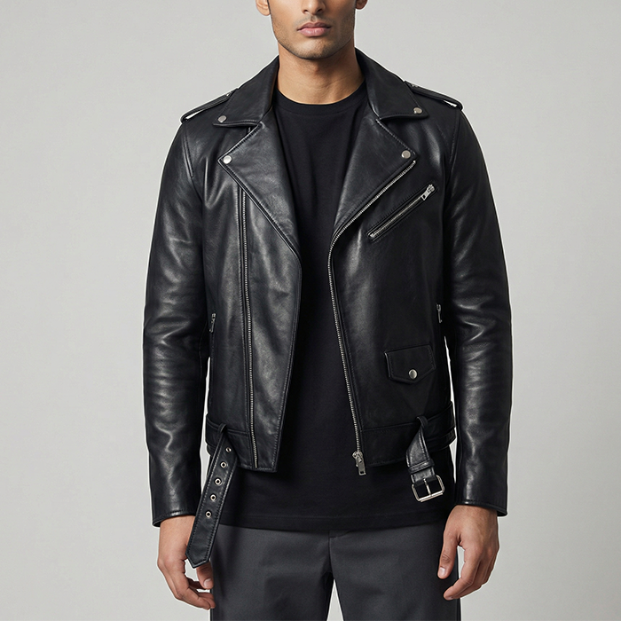 Cafe Racer Leather Biker Jacket Black