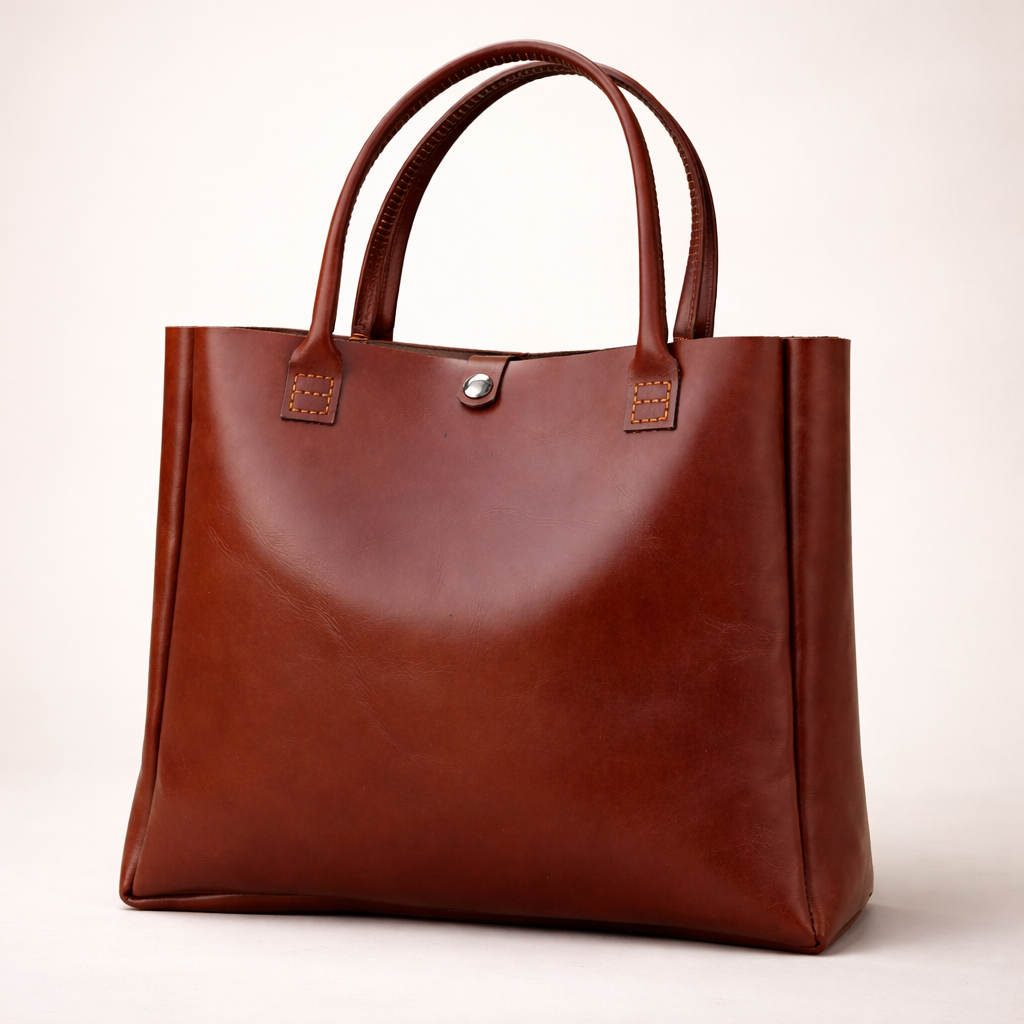 Classic Chestnut Leather Tote Bag for Women – Genuine Cowhide Handbag