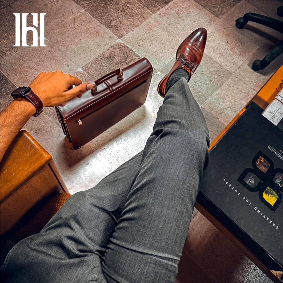 Leather briefcase bag, business bag for office work
